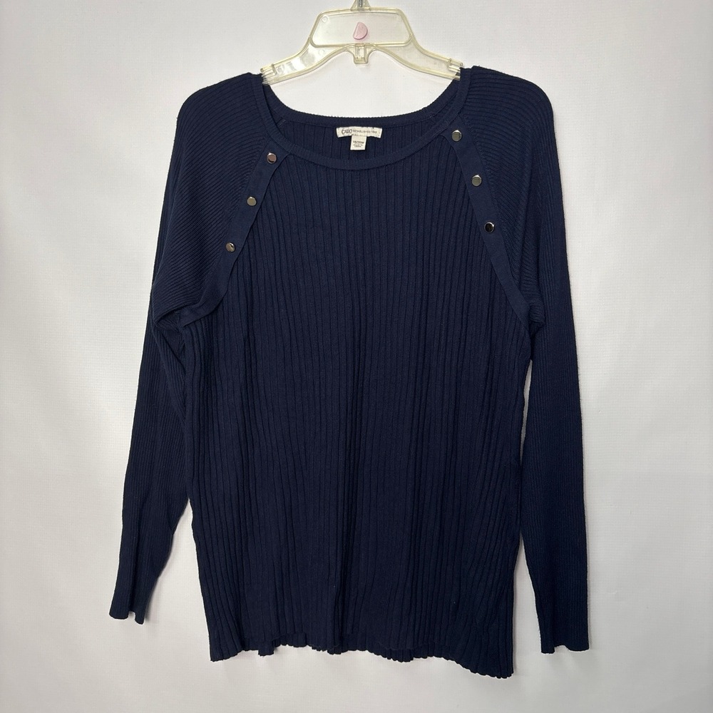 Cato Navy Blue Ribbed Knit Sweater Plus Size 18/20W Gold Button Shoulder Detail